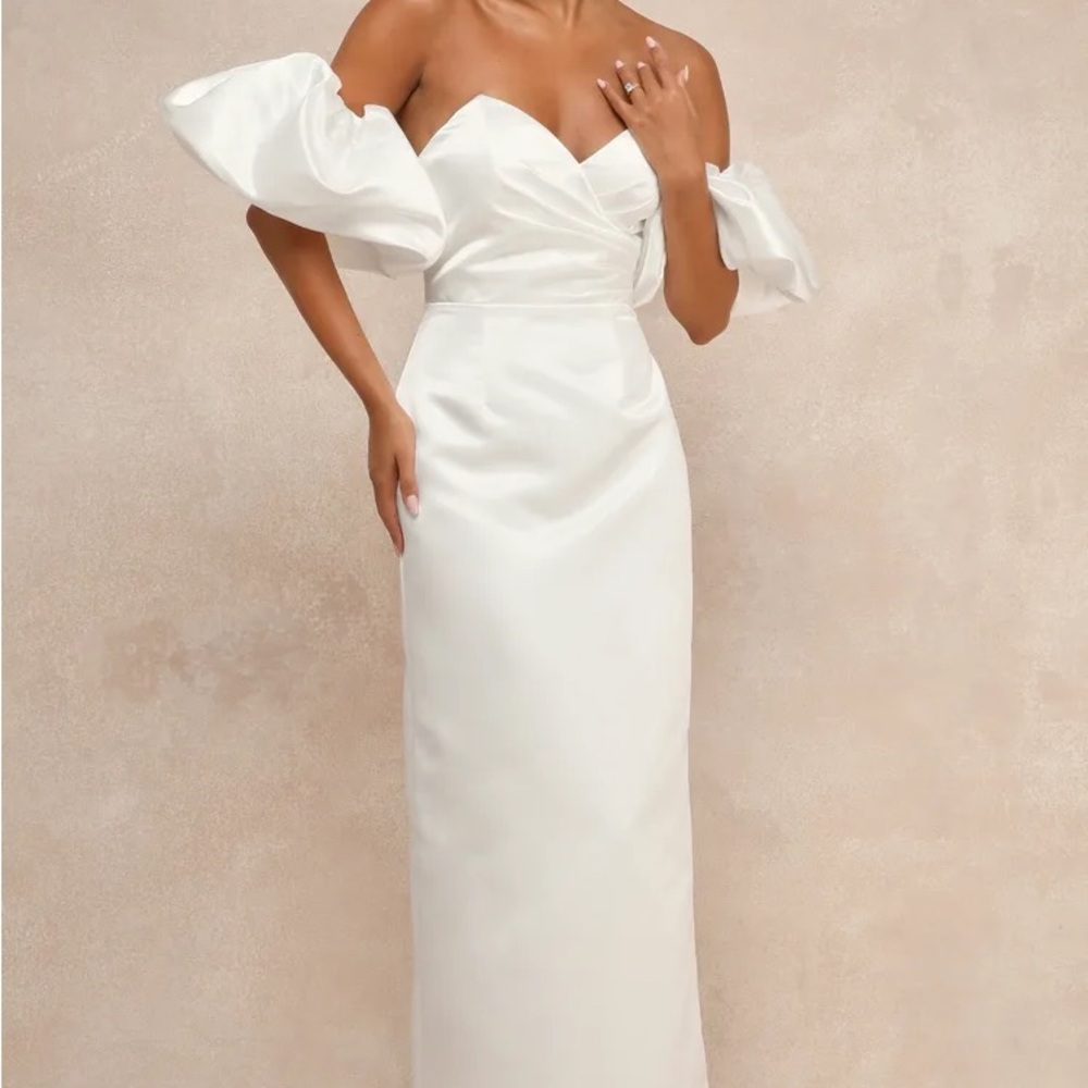 Lulu's White Strapless Dress with Short Sleeve